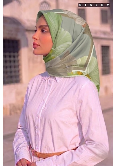 Sisley İpek Saten Eşarp-asm2041 Çağla Yeşili