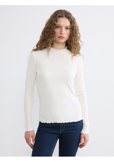 Lcw Modest Ekru Fırfırlı Dik Yaka Kadın Body