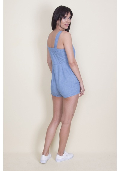 Şans Tekstil Kadın Mavi Denim Kumaş Düğme Ve Cep Detaylı Askılı Tulum-mavi Mavi