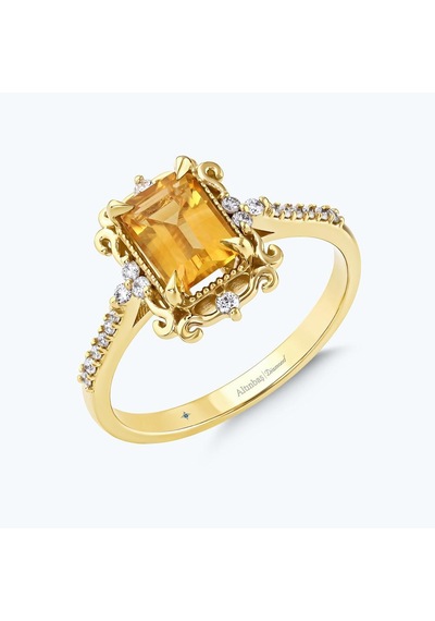 Altınbaş Pırlanta Sitrin Emerald Kesim Yüzük Pnf046ysı-14k