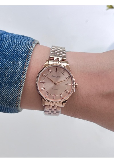 Ferrucci Fc60783 Retro Model Çelik Jübile Kordon Sade Şık Kadın Kol Saati Rose Gold