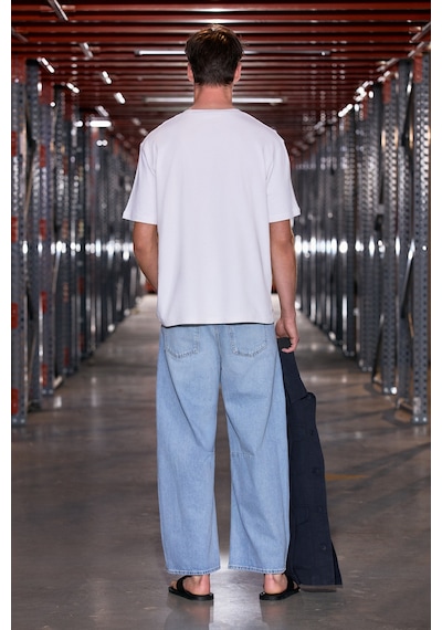 Grimelange Saımon Erkek %100 Organik Pamuklu Yuvarlak Yakalı Nakış Detaylı Regular Fit Ekru T-shirt