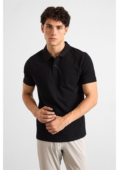 Süvari Siyah Slim Düz Baskısız Pike Düğmeli Polo Yaka Tişört Ts1014000459-s09