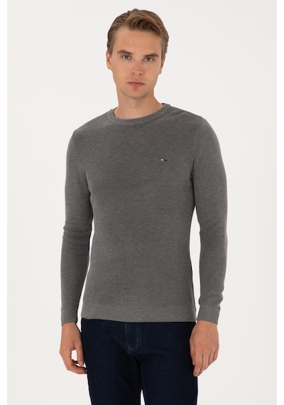U.S. Polo Assn. Erkek Slim Fit Bisiklet Yaka Gri Melanj Basic Kazak 50313667-VR086