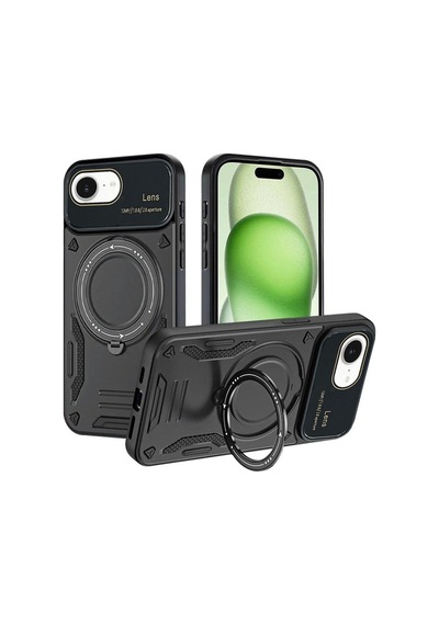 Apple iPhone Uyumlu 16e Kılıf Joy Lens Standlı Kapak - Siyah Bz8683140846091