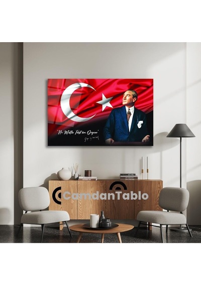 Atatürk Ve Bayrak Cam Tablo, 72 X 48, Exela20142 -