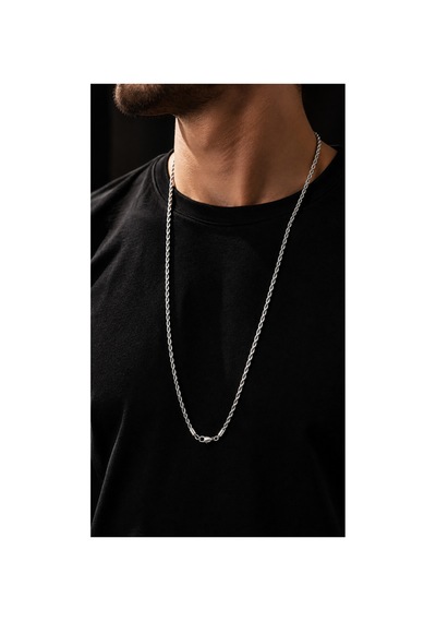 Gümüş Renk Çelik Zincir Kolye 80cm 3mm Gümüş - 909138627 Gümüş