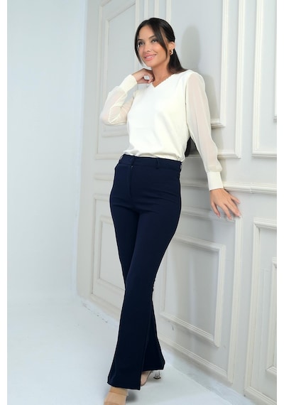 By Saygı Kadın İspanyol Paça Pantolon-41793 Lacivert
