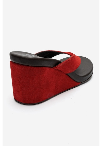 Luvi Shoes Pryon Kırmızı Süet Hakiki Deri Kadın Parmak Arası Dolgu Topuklu Terlik