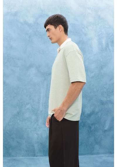 Defacto - Dokulu Boxy Fit Polo Tişört F8351AX25AU