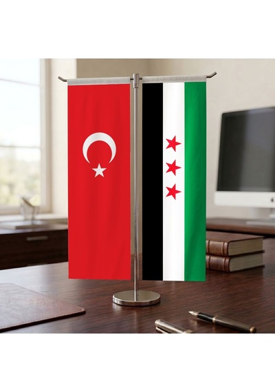 Yeni Suriye Bayrağı Ve Türk Bayrağı Kırlangıç T Tipi Masa Bayrak Takımı Diğer