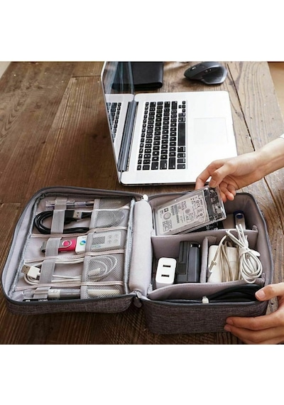 Aksesuar Kablo Çantası Powerbank Saklama Taşıma Organizer Çantası Gri