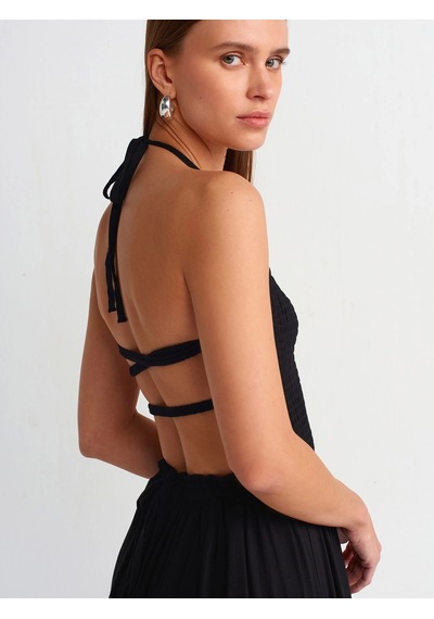 Olla Collection Uzun Keten Elbise-siyah Siyah