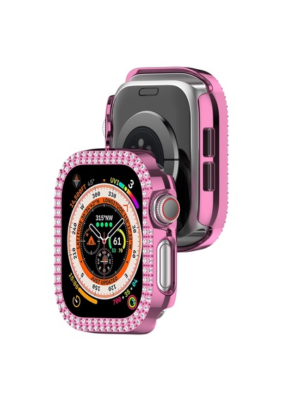 Apple Uyumlu  Watch  10. Nesil 46mm Parlak Taşlı 360 Tam Koruma Kapak Kılıf