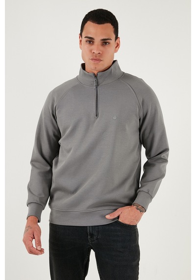 Buratti Pamuklu Relaxed Fit Yarım Fermuarlı Dik Yaka Erkek Sweat 5901232 Açık Haki