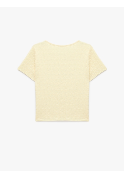 Koton Bürümcük Kumaş Dokulu Bisiklet Yaka Kısa Kollu Crop Tişört Sarı 6sak50489ek