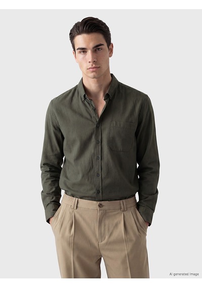 Lcwaıkıkı Classic Haki Regular Fit Gabardin Erkek Gömlek