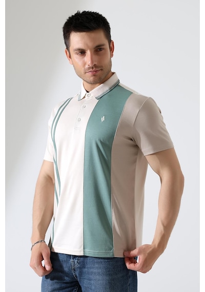 Rıbana Classıc Erkek Çizgili Şerit Detaylı Pamuklu Polo Yaka T-shirt Ekru