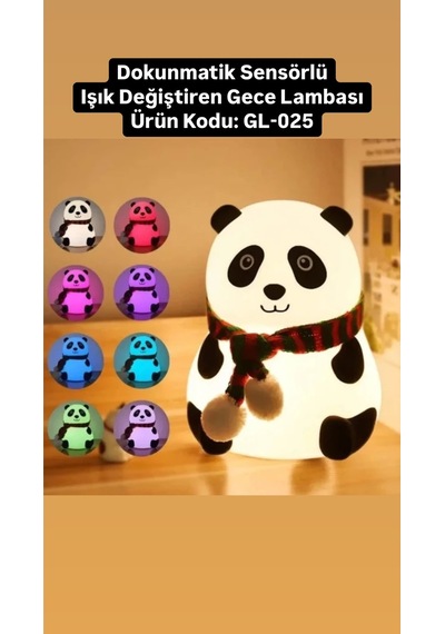 Sensörlü Işık Değiştiren Panda Gece Lambası Hediyelik Ürün Çok Renkli