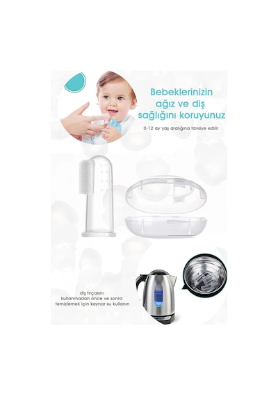 Mucit Home Slikon Parmak Bebek Diş Kaşıyıcı Ve Şeffaf Renk Yumuşak Fırça Kutulu Erkek Ve Kız Çocuk