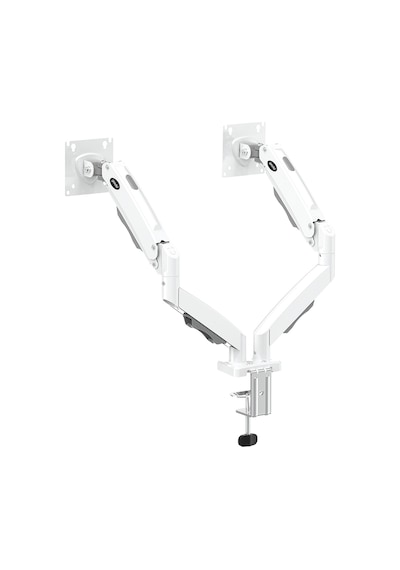 17-32 İnç Amortisörlü Çift Kollu Monitör Kolu Tam Hareketli Vesa Uyumlu Masa Kelepçeli Monitör Standı 2-9 Kg - Beyaz