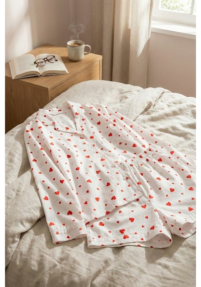 %100 Pamuk Kırmızı Kalpli Poplin Kumaş En: 240 Cm Nevresim, Çarşaf, Yastık Kılıfı, Elbise Ve Çanta