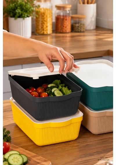 Porsima 4515 Mix Still Box 4'lü Kapaklı Saklama Kabı Seti 3 Litre Çok Amaçlı Renkli Kiler, Buzdolabı Ve Dolap İçi Organizer Kutusu Çok Renkli