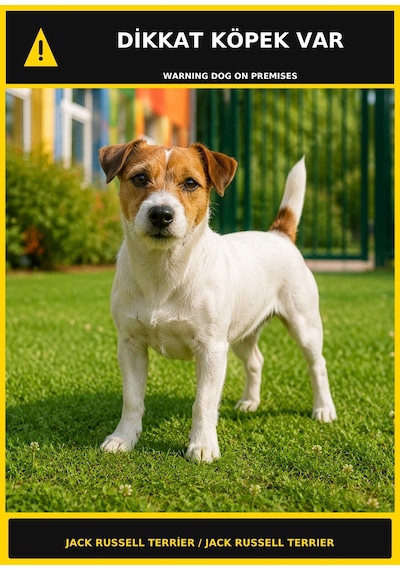 Dikkat Köpek Var Jack Russell Terrier Görselli Pvc Uyarı Levhası 35x50cm
