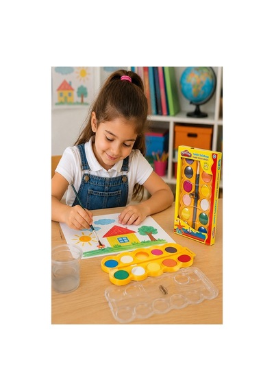 8 Renk Jumbo Sulu Boya 1 Paket Play-doh 8 Li Suluboya Fırça Hediyeli Canlı Renkler Kaliteli Yıkanabilir Zararsız Büyük Çok Renkli