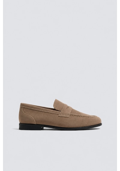 %100 Süet İnce Taban Loafer Bej
