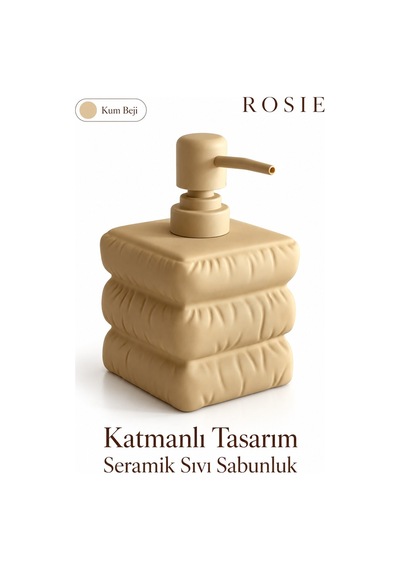 Rosıe Kum Beji Katmanlı Kare Seramik Sıvı Sabunluk 500 Ml Karışık
