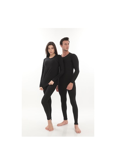 Sauna Suit Termal Içlik, Unisex Kışlık Sıcak Tutan Pamuklu Yakmayan, Termal Alt Üst Takım, Termal Fanila Iclik Siyah