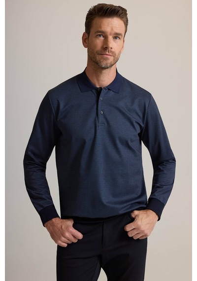 Ysf Erkek Lacivert Polo Yaka Pamuklu Sweatshirt