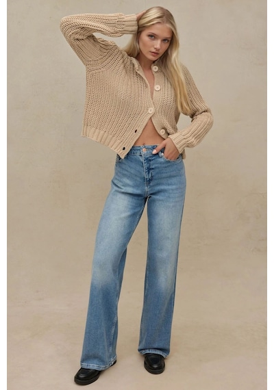 Hiccup Geniş Paça Esnek Kot Pantolon Orta Mavi Denim