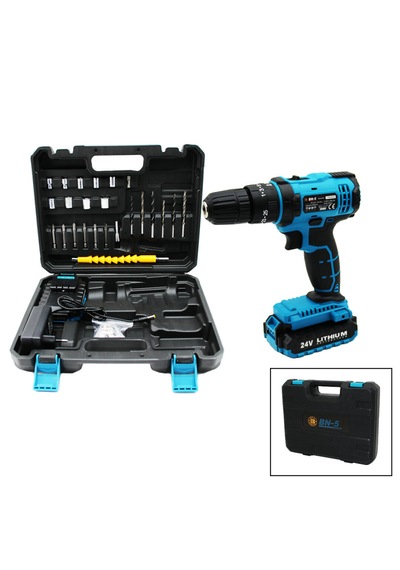 24w Mavi Şarjlı Matkap Seti 1350 Rpm Yüksek Performanslı Çantalı Akülü Vidalama
