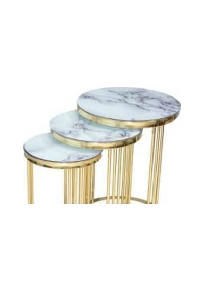 Brc C Zigon Sehpa 3'Lü 1070 Beyaz Mermer Desen Gold Parlak Piri