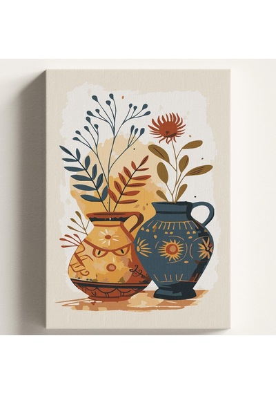 Sayılarla Boyama Tuval Hobi Seti Motifli Vazo Temalı Fırça Ve Boya Dahil Set Çıtalı 40x50 Cm Kendin Yap Sayı