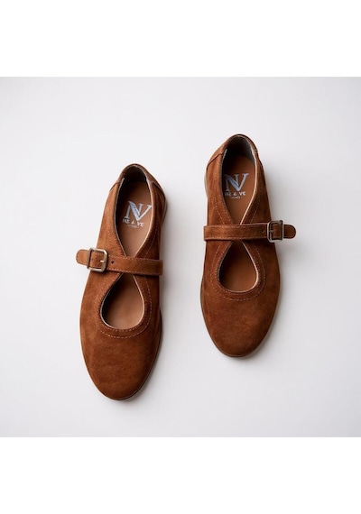 Ne&ve Shoes Taba Süet Hakiki Deri Tokalı Kadın Babet Kahverengi