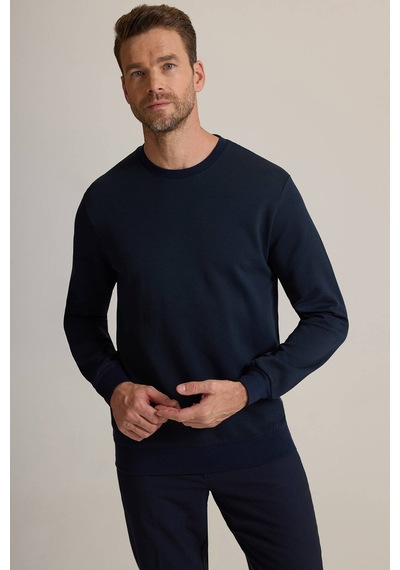 Ysf Erkek Lacivert Bisiklet Yaka Pamuklu Sweatshirt