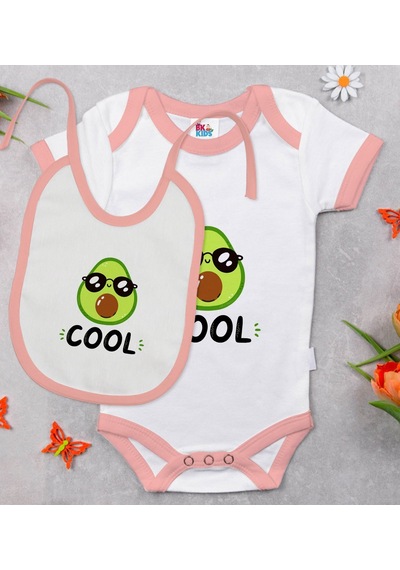 Bk Kids Cool Tasarımlı Pembe Bebek Body Zıbın Ve Mama Önlüğü Hedi Çok Renkli