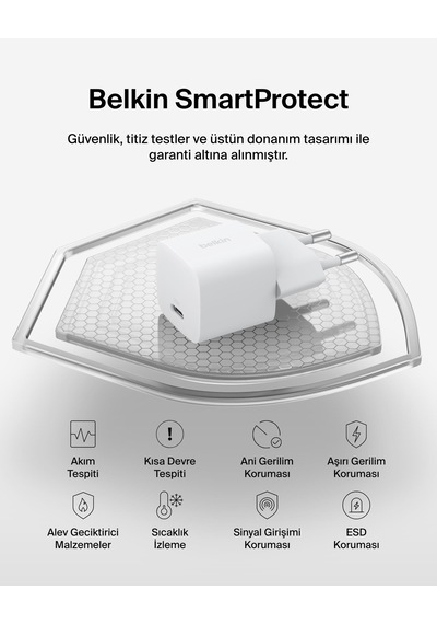 Belkin Wca012kq1mwh-b6 Boostcharge 25w Usb-c Hızlı Şarj Adaptörü + Usb-c To Usb-c Kablo 1m - Beyaz