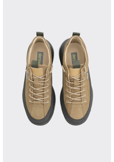 Derinet Hakiki Deri Bağcıklı Erkek Sneaker Haki Nubuk Haki Nubuk