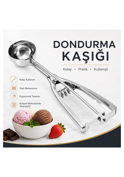 Paslanmaz Çelik Yaylı Dondurma Kaşığı Dondurma Topu Yapıcı, Kurabiye Hamuru Ve Meyve Topu Servis Kaşığı
