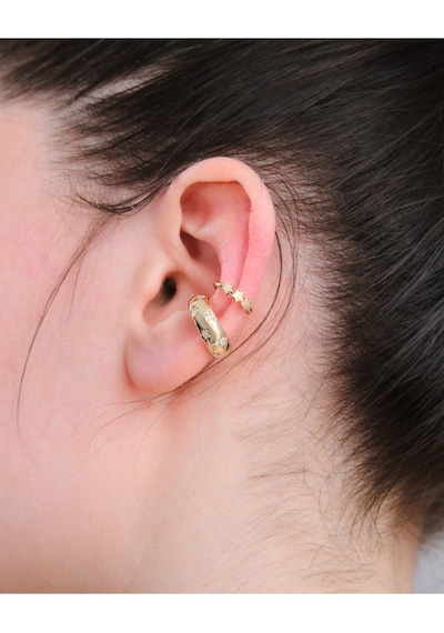 Gold Renk 2 Li Yıldız Zirkon Taşlı Earcuff Seti Renkli