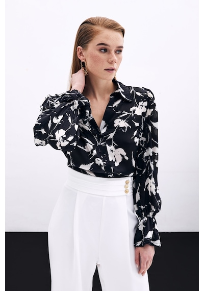 Sateen Kol Detaylı Gömlek - Siyah-135825 Siyah