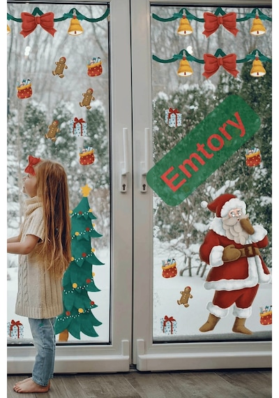 Büyük Boy Yılbaşı Noel Baba Cam Sticker - Sticker- Yılbaşı Figür Sticker - Yılbaşı Süsleme Sticker Renkli