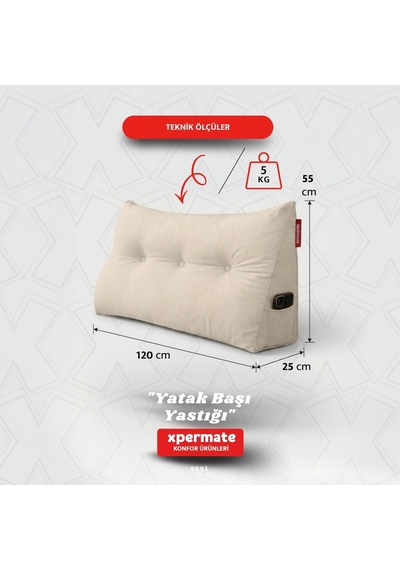 Yatak Başı Yastığı Sırt ve Bel Destek Yastığı 120 CM Yaslanma ve Dinlenme Yastığı Bej