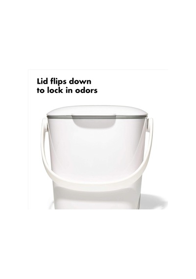 Oxo Good Grips Kompost Kovası, Beyaz, Koku Geçirmez Çöp Kutusu, Mutfak İçin, 2,8 L