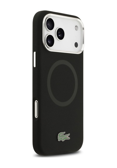 Apple Uyumlu iPhone 17 Pro Max Kılıf Lacoste Lisanslı M-safeli İkonik Metal Kamera Çerçeveli Silikon Kapak Siyah Siyah
