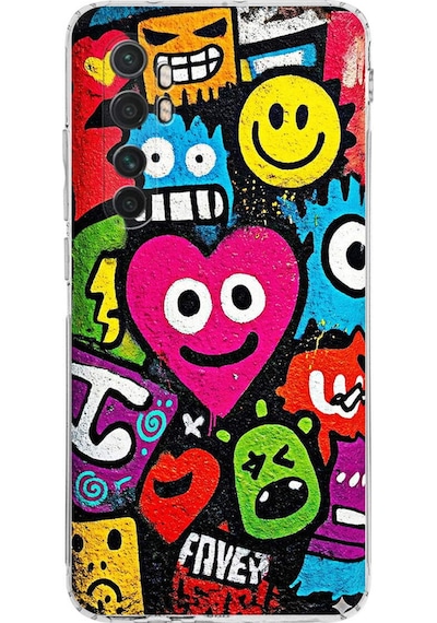 Xiaomi Mi Note 10 Lite İle Uyumlu Grafiti Aşk Tasarımlı Şeffaf Silikon Kılıf Şeffaf